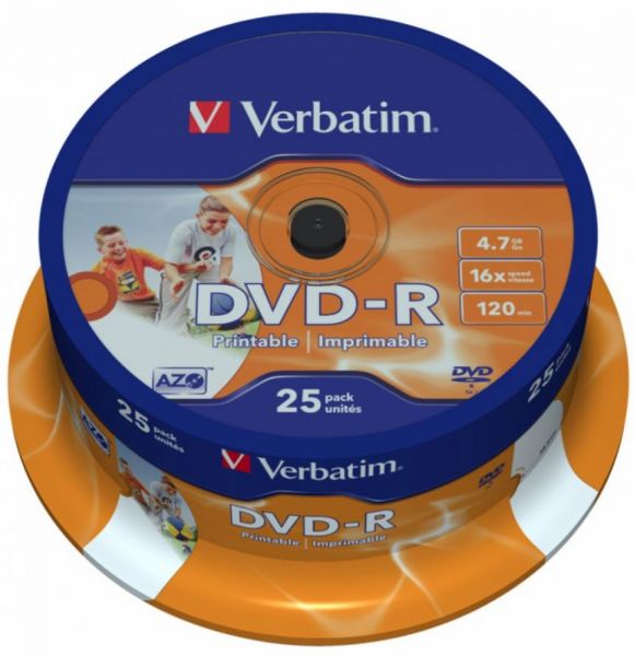 Диск DVD-R Verbatim 1.46Gb 4x 8cm Cake Box Printable (10шт) 43573
